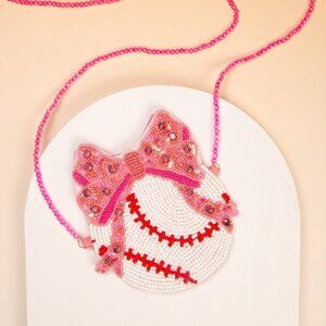 Gameday Beaded Baseball Crossbody Bag with Clasp Closure